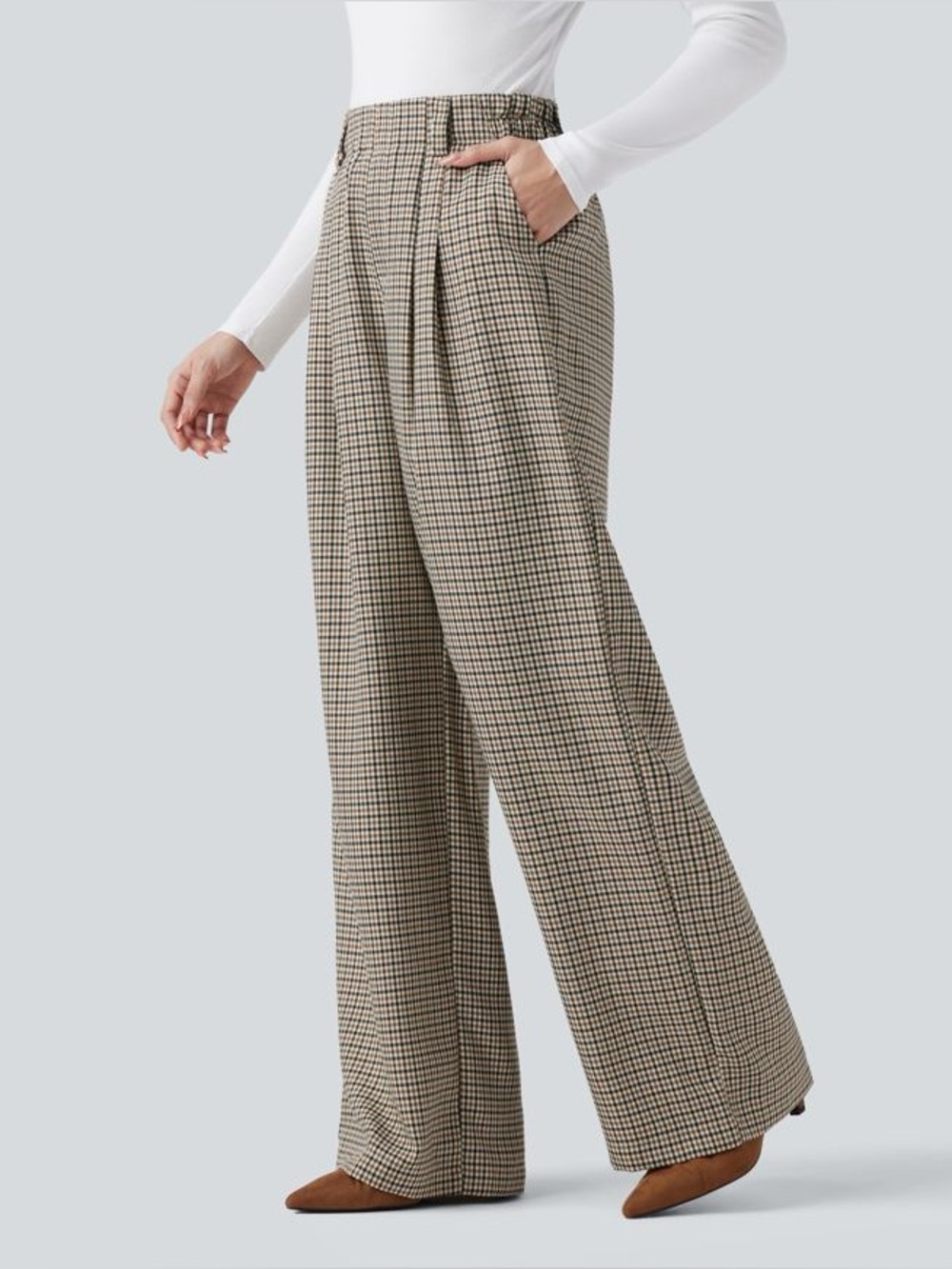 Halara Plaid Work Baggy Pants with Pockets NWT